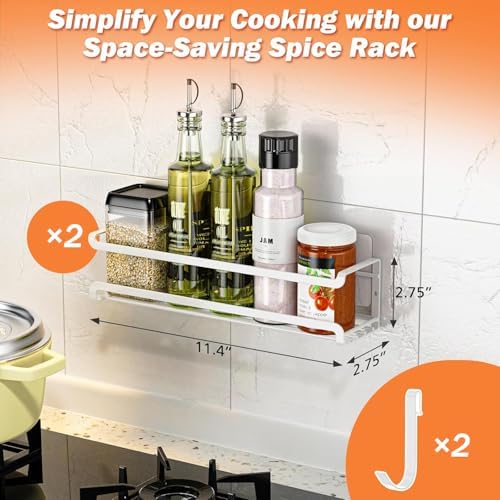 Bunoxea Spice Rack Wall Mounted 2 Pack, White,For Spice Jars & Seasonings - Image 2