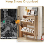 Shoe Cabinet Storage for Entryway with 2 Flip Drawers, Narrow Shoe Cabinet for Entryway, Hidden Slim Shoe Organizer Rack Cabinet (Natural, 23.6" W) - Image 4