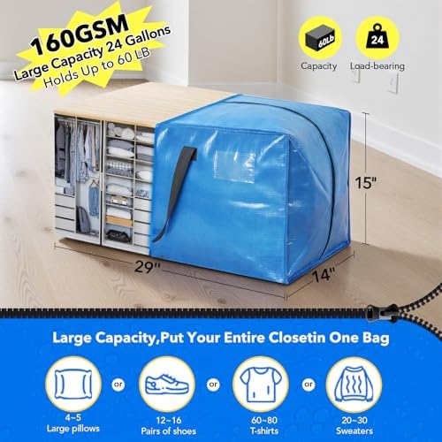 Moving Bags Heavy Duty,Extra Large Moving Bags for Travel/College Packing/Storage/Organization/Seasonal Clothes & Bedding Storage,Moving Supplies Bins,Compatible with Ikea Frakta Cart (Blue,12Pcs) - Image 4