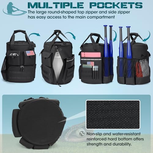 RAINSMORE Baseball Bucket Bag Baseball Coaches Accessories Organizer with Insulation Pocket Tactical Softball Bag with Anti-Slip Bottom, Multiple Pockets for Bat, Gloves, Scoreboards - Image 6