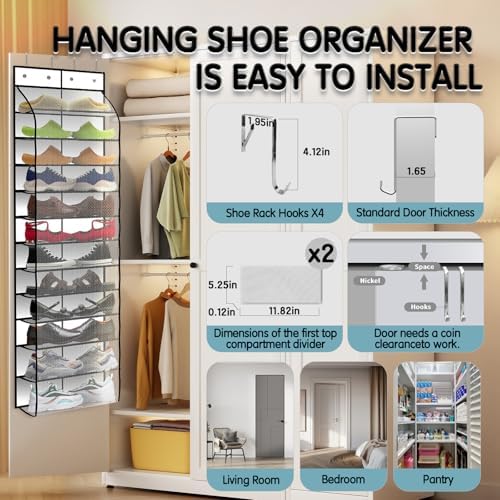 Kotkn Over The Door Shoe Organizer with 12 Large Breathable Pockets - Durable Hanging Storage for the Entire Family's Shoes (White) - Image 4