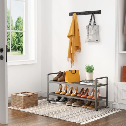 SNTD Expandable Metal Shoe Rack for Closet, Entryway & Garage, 2-Tier, Grey | Adjustable Height for Boots, Stackable Design, Dense Mesh Shelves for Heels, Fits Small Spaces, Apartments and Rentals - Image 2