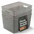 BINO | Plastic Storage Baskets, 33 Liter - 3 Pack, Natural Grey | THE WOVEN COLLECTION | Storage Basket for Shelves | Woven Storage Baskets for Organizing Bins | Pantry Shelf Organizer | Container Bin by BINO
