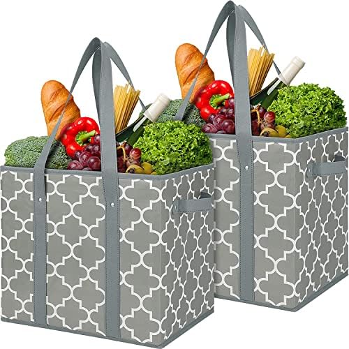 Reusable Grocery Bags 2-Pack Foldable Washable Large Storage Basket, Grey by WiseLife