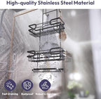 SWTYMIKI Over the Door Shower Caddy Hanging with Double Soap Holder, Hanging Shower Organizer with 16 Hooks, No Drilling Shower Shelves Over Door, Bathroom Rack and Storage, Black - Image 4