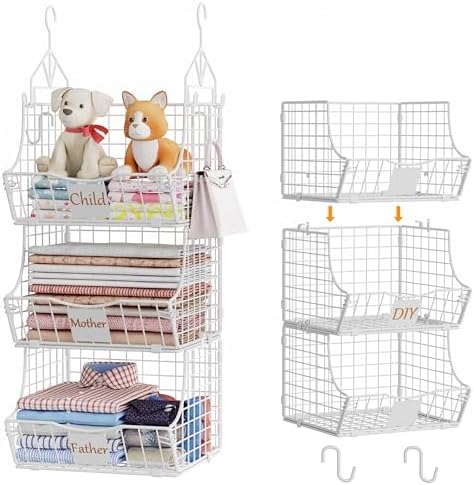 Hanging Closet Organizers and Storage, 5 Tier Closet Shelf Clothes Organizer with 2 S-Hooks, Multi-Functional Iron Wire Baskets, for Clothing, Sweaters, Handbags, Hat, Canned by Unknown