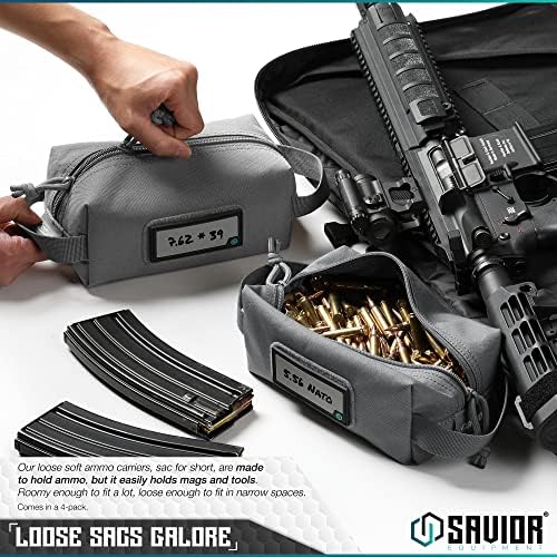 Savior Equipment Loose Sacs 4-Pack Tactical Ammo Pouch Firearm Ammunition Carrier Bag, ID Patches Included, Rifle Carbine Pistol Revolver Ammos Case Shooting Range Gear - Image 2