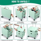 Foldable Utility Cart Folding Portable Rolling Crate with Magnetic Extended Lid,360°Rotate Wheels,176LBS Load Capacity,Heavy Duty Durable Dolly Cart for Teacher Tourist Shopping Office Outdoor - Image 3