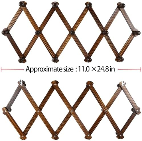 AMAPON Accordion Wall Hanger Expandable Coat Hat Rack 13 Peg Hook (Walnut) - Image 3