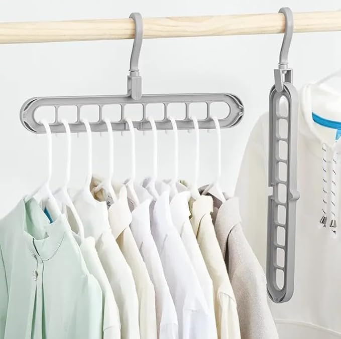 Space Saving Clothes Hangers | 4 Pack Sturdy Cascading Hangers with 9 Holes for Heavy Clothes | Closet Organizers and Storage | Durable Premium Quality Plastic | 4 Pack - Grey - Image 7