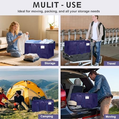 12 Pack-Extra Large Heavy Duty Moving Bags - Waterproof Storage Totes with Handles & Zippers, Foldable for College Dorm, Storage (Dark Blue) - Image 7