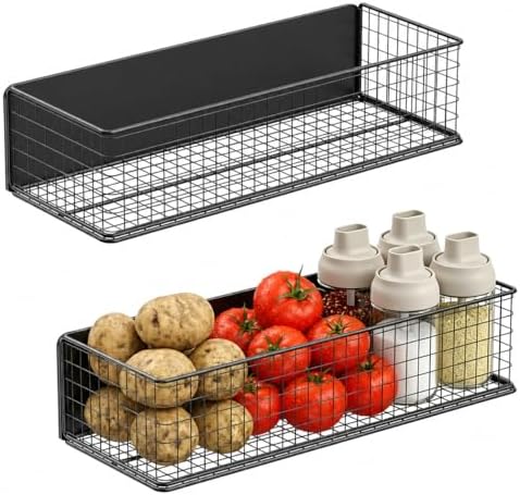 ULIBERMAGNET Magnetic Baskets Fridge Organizers, Large Capacity Metal Wire Mesh Basket Spice Rack for Fridge Storage, Magnetic Shelf for Garage, Laundry, Kitchen, Workshop, Cabinet(2 Pack) by ULIBERMAGNET
