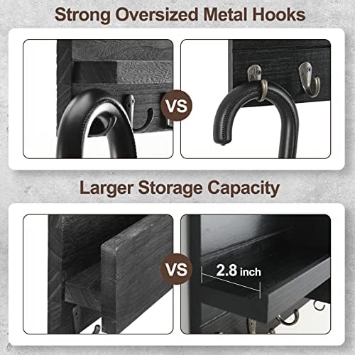 Lwenki Mail Organizer for Wall Mount – Key Holder with Shelf Includes Letter Holder and Hooks for Hallway Farmhouse Decor – Rustic Wood with Flush Mounting Hardware (16.5” x 9.1” x 3.4”) (Black) - Image 6