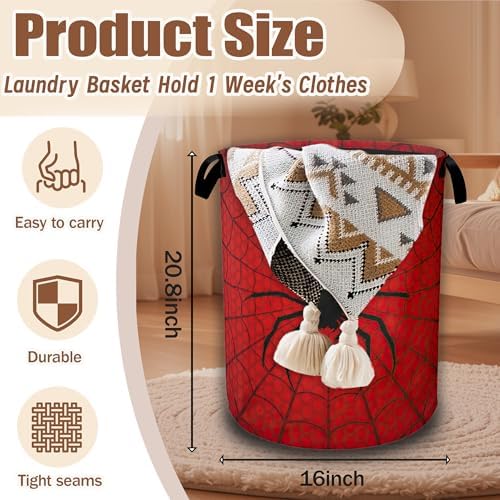 Red Spider Web Laundry Baskets,Laundry Hamper,Storage Basket with Handles for Bathroom Bedroom College Dormitory Living Room Nursery Organizer 16"x20.8" - Image 2