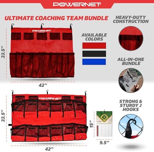 PowerNet Ultimate Coaching Team Bundle, Dugout Organizer for Baseball & Softball, Team Equipment Organizer, Hanging Bat Bag & Baseball Glove Helmet Holder, Dry Erase Magnetic Lineup Board - Image 3