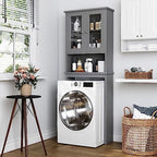 Over the Toilet Storage Cabinet for Bathroom, Storage Organizer Over Toilet, Bathroom Space Saver with Tempered Glass Doors, Gray - Image 3