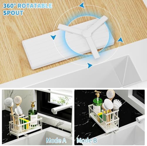 Cisily Sponge Holder for Kitchen Sink, Sink Caddy Organizer with High Brush Holder, Kitchen Countertop Organizers and Storage Essentials, Rustproof 304 Stainless Steel (Cream, 9.25″) - Image 3