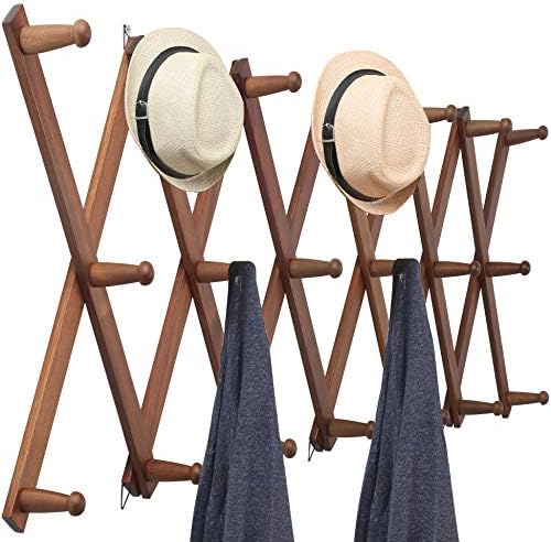 WEBI Accordion Wall Hanger,Expandable Wooden Coat Rack Wall Mounted,Accordion Hat Rack for Wall,Accordion Hook Rack for Hats,Caps,20 Peg Hooks,Walnut Color by WEBI