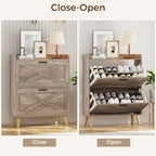 Homleke Farmhouse Shoe Storage Cabinet with Flip Drawers & Barn Door Design - Image 6