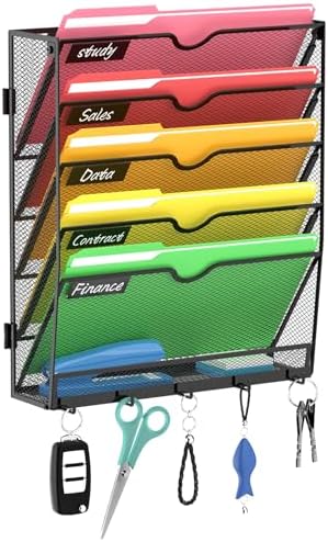 6-Tier Wall File Organizer with Hook, Hanging File Organizer Black by Unknown