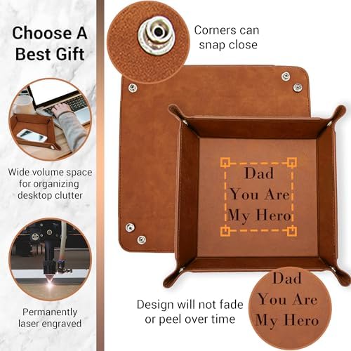 Personalized Valet Trays, Custom Engraved Leather Keys Tray for Men - Image 3