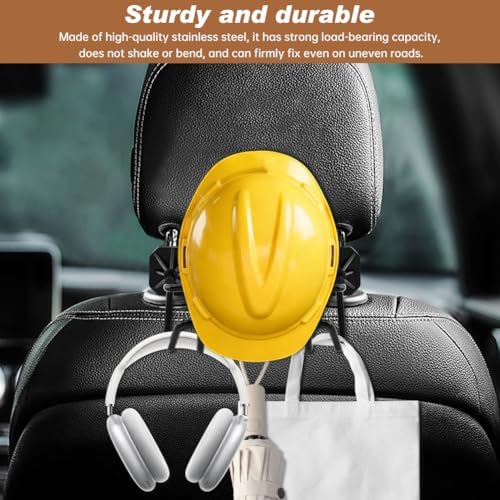 2 Pack Hard Hat Holder for Truck, Car Seat Back Organizer with 3 Hooks for Safety Helmet, Coat, Tool Bag, Stainless Steel with Rubber Coated for Trucks/SUVs/Cars - Image 4