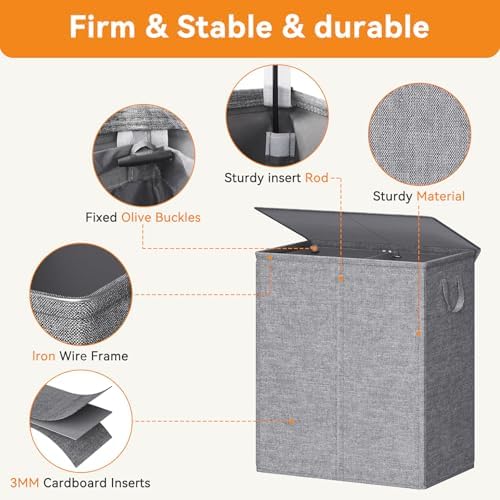 Chrislley Double Laundry Hamper with Lid, 140L Laundry Basket 2 Section - Image 3
