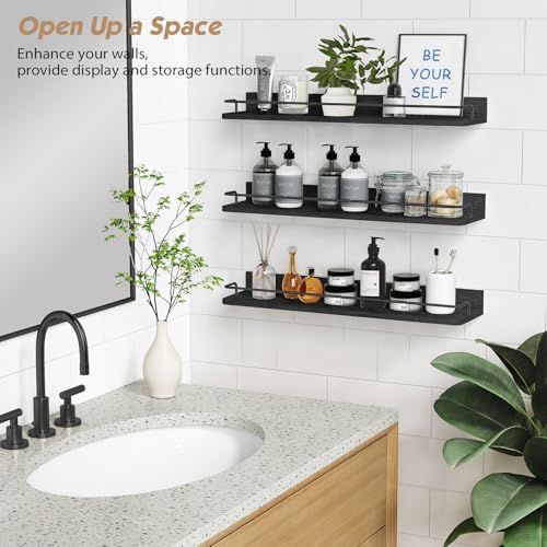 Forbena 24 Inch Wall Shelves for Bedroom 3-Pack, Black Floating Shelves with Rail, Vintage Large Floating Book Shelves for Bathroom Kitchen Living Room Office Decor Kids Room Legos Display (Black) - Image 4