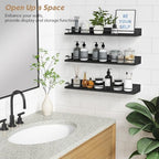 Forbena 24 Inch Wall Shelves for Bedroom 3-Pack, Black Floating Shelves with Rail, Vintage Large Floating Book Shelves for Bathroom Kitchen Living Room Office Decor Kids Room Legos Display (Black) - Image 4