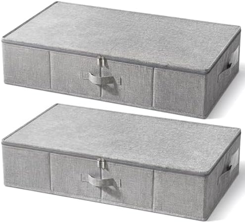 2-Pack Under Bed Storage Containers with Lids, 6.7" Low Profile Under Bed Organization Bins for Clothes, Bedding and Sweaters, 53L Large Fabric Storage Boxes, Foldable Space Saving, Gray by Unknown