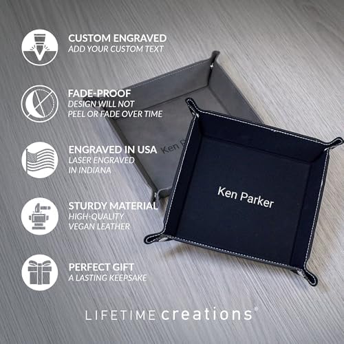 Lifetime Creations Personalized Valet Tray (Gray) - Custom Engraved Vegan Leather Snap Catchall, Gifts for Groomsmen - Image 3