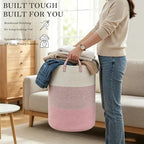 105L Pink Extra Large Laundry Basket, Clothes Hamper with Handles - Image 5