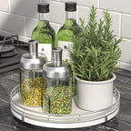 Oroyutor 9-Inch Oak Lazy Susan Spice Organizer with Silver Metal Rail by Oroyutor