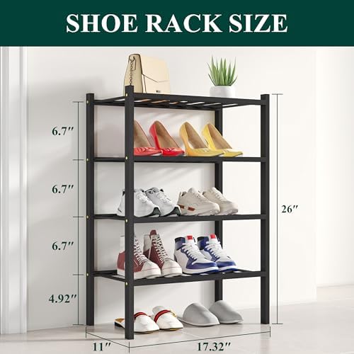 Smiry Bamboo Shoe Rack, 8 Vertical Slats, 4 Tier - 17.3" Wide, Black - Image 2