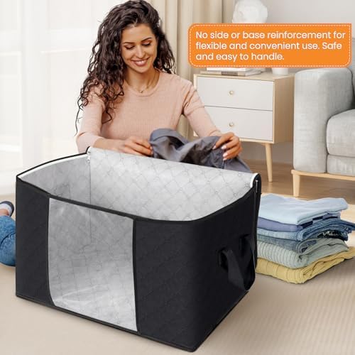 Fab totes 90L Clothes Storage, Foldable Thick Fabric Blanket Storage Bags | Foldable Containers with Zippers,Window and Handles for Organizing Bedroom, Closet, Comforter, Bedding,Dorm essentials - Image 3