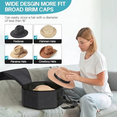SLEEPING LAMB Hat Box for Travel and Storage, Collapsible Cowboy Cap Organizer for Closet with Handles, Hat Boxes for Men and Women Storage Large Cap Case Carrier with Cardbord, Black - Image 4