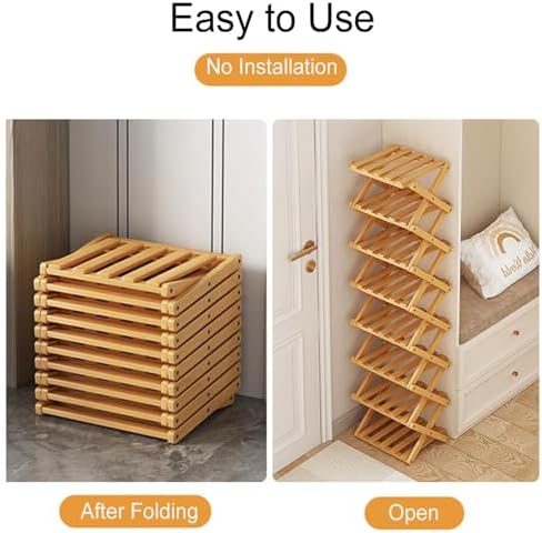 YYW Shoe Rack, Foldable Bamboo Shoes Shelf, Freestanding Shoe Storage Organiser for Entryway, Hallway, Bedroom, Closet (Wood Color, 6 Layers) - Image 4