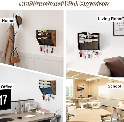Wall File Organizer With Hooks,3 Tier Mesh Mail Organizer Wall Mounted,Hanging File Organizer,Magazine Holder for Documents,Magazine,Literature,File,Mails,Envelopes - Image 4