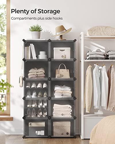 SONGMICS Shoe Rack, 10-Tier with Doors, 40-Pair Storage Cabinet | Shoe Organizer, Steel Frame, Plastic Panel, Bedroom, Entryway, Ink Black and Transparent, DAMION Collection ULPC035B01 - Image 4