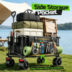 400L Folding Wagon Cart with Brakes & Removable Table, 580lbs Heavy Duty Collapsible Wagon, Big All-Terrain Wheels for Camping, Sports, Grocery, Outdoor - Black - Image 6