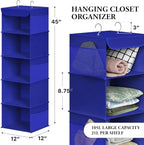 Simple Houseware 5 Shelf Hanging Closet Organizer, Dark Blue | 360° Rotating Dual Hooks, Top Support Metal Frame, 6 Side Mesh Pockets - Image 2