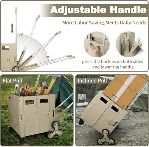 FELICON Folding Climber Utility Cart Rolling Crate Tote Handcart Box-Coffee - Image 2