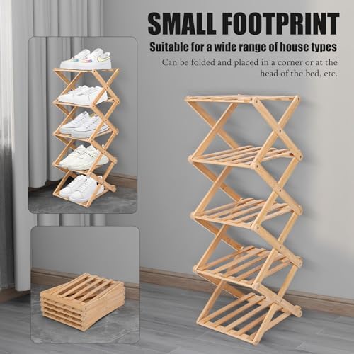 Vertical Shoe Rack Small, 5 Tier Portable Folding Shoe Storage Rack, Without Installation Free Standing Shoe Rack for Corridors, Bedrooms Living Room Corner and Small Spaces (5 Tier) - Image 4