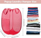 Pop Up Laundry Hamper, 70 L Collapsible Mesh Basket with Side Pocket, Red - Image 2