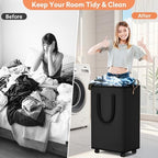 SpaceTrove Rolling Laundry Basket with Wheels, Laundry Hamper, 80L, Black - Image 4
