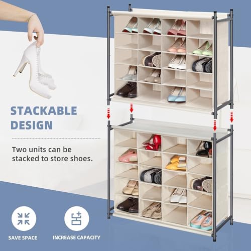 STORAGE MANIAC Stackable Shoe Cubby Organizer, Free Standing Shoe Cube Rack for Entryway, Bedroom, Apartment, Closet, 20-Cube Beige - Image 4