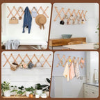 SCUNDA Wall Rack with 20 Hooks, Wooden Wall Expandable Coat Rack for Coat, Hats, Baseball Caps, Coffee Mug, Jewelry(Natural) - Image 4