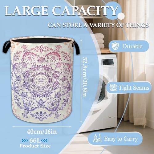 Groovy Mandala Laundry Basket Collapsible Laundry Hamper with Handle, Oxford Clothes Storage Bin for Bathroom Bedroom Room Decor, Gift Basket 16" X 20.8" - Image 2
