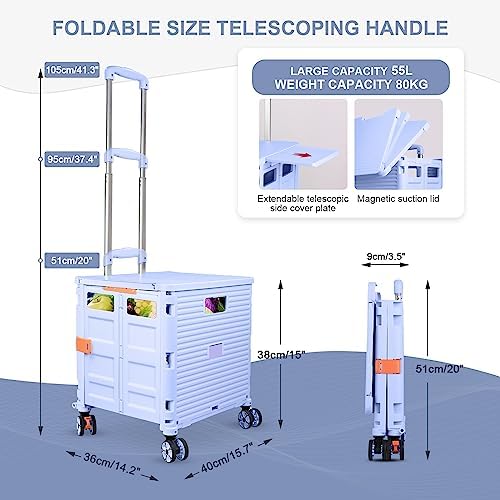 FELICON SELORSS Folding Utility Cart Portable Rolling Crate Handcart-Blue - Image 4