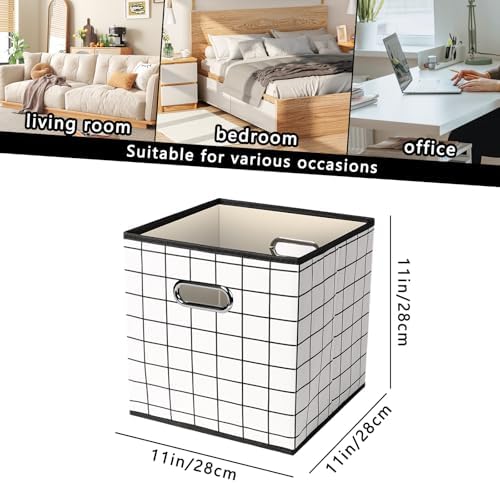 Yunkeeeper storage bins Cubes, Fabric Cube Organizer with Handle, Foldable Cube Bins for Cloth or Accessary Storage, 11x11x11, Set of 6, (White grid) - Image 2